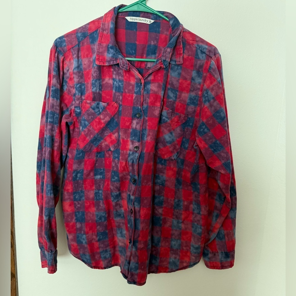 Hippie Laundry Red and Blue Plaid Button-Down Shirt